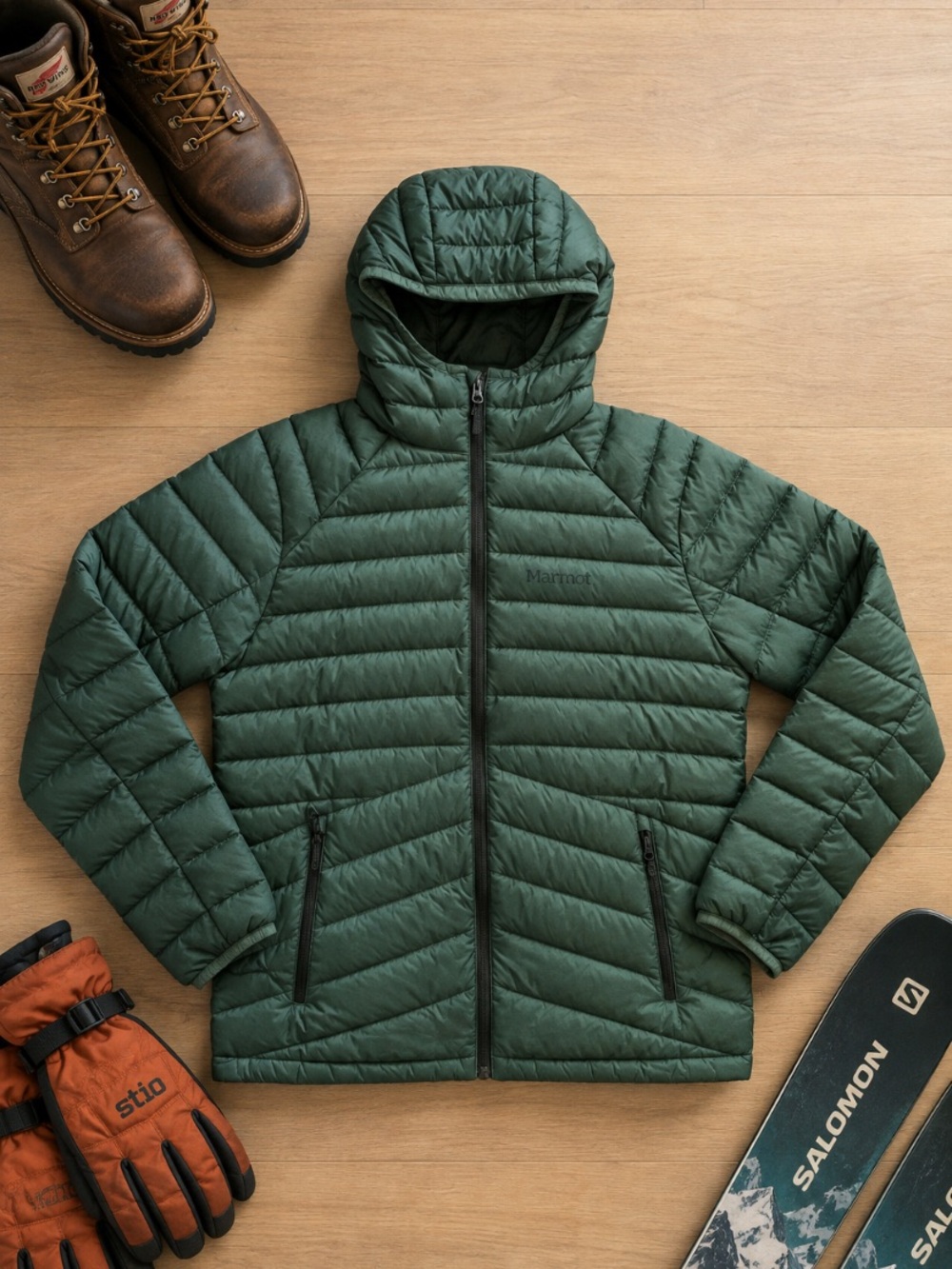 Marmot Highlander 700 Fill Down Hoody Men’s L Forest Green Puffer Jacket Outdoor